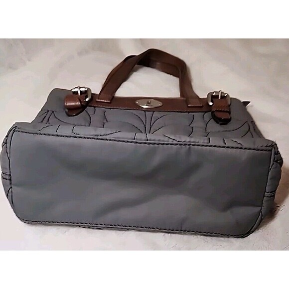FOSSIL‎ Bag Purse Keyper Gray Quilted Womens Tote Nylon Satchel Flower Design - Picture 5 of 15